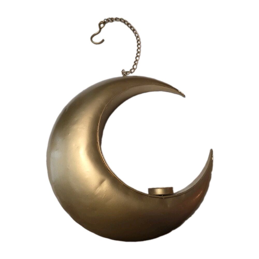 Brass Style Hanging Crescent Moon Candle Or Small Plant Holder MCM Celestial